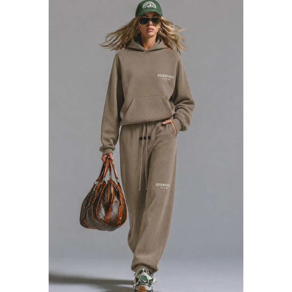 FEAR OF GOD ESSENTIALS Desert Taupe Hoodie & Sweatpants Set Sz:L NWT